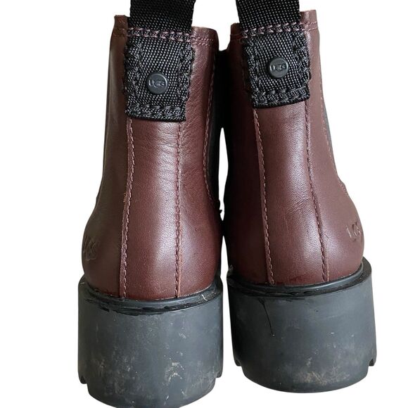 UGG Markstrum Chelsea Boots Women 8 Burgundy Leather Chunky Platform Waterproof - Picture 4 of 5